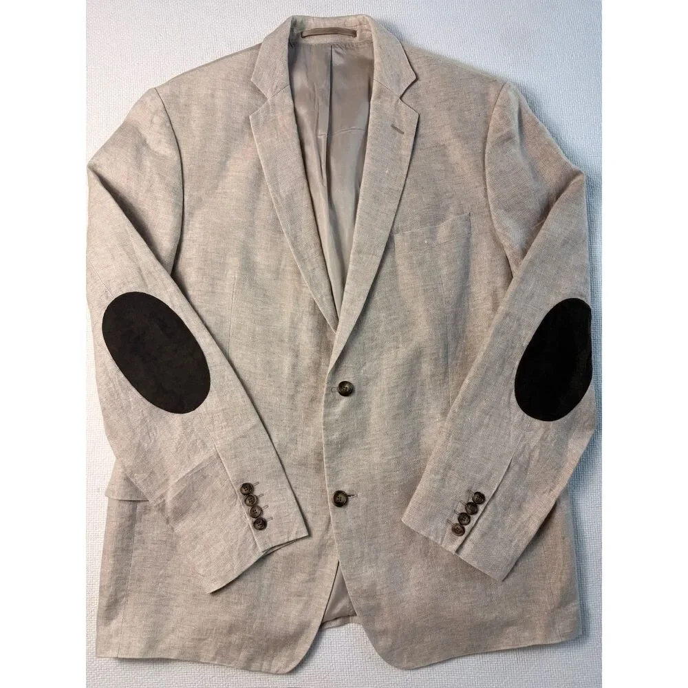 Linen Sport Coat Blazer Elbow Patch Italy Preppy Fancy Jacket Summer Italian